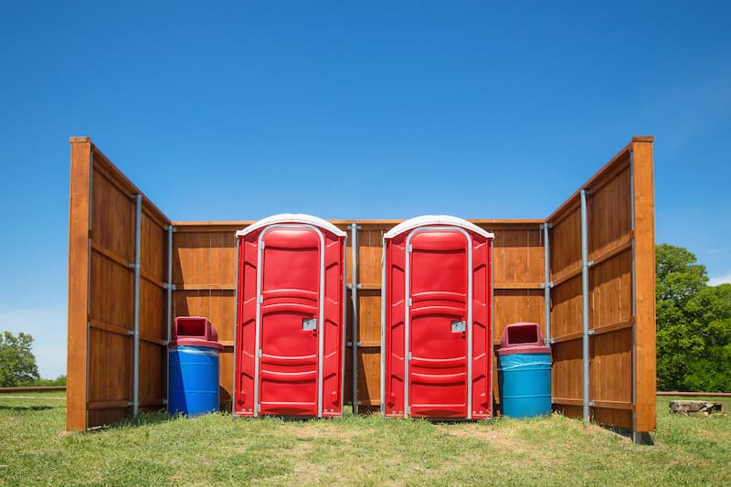 Short-term porta potty units staged for delivery in Faribault, Minnesota